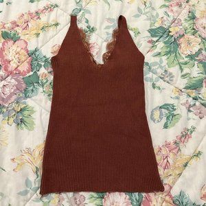 Mixxmix - Maroon/Burgundy Laced Ribbed Knit Tank Top - Size XS/S